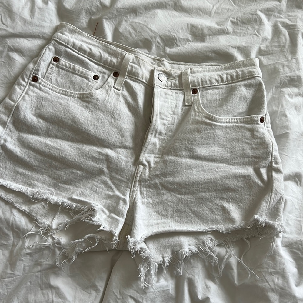 Levi’s White Distressed 501 Shorts